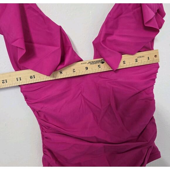 J.Crem Ruched Ruffle One Piece Swimsuit Fucsia Size 2‎ BP222 - Picture 7 of 10